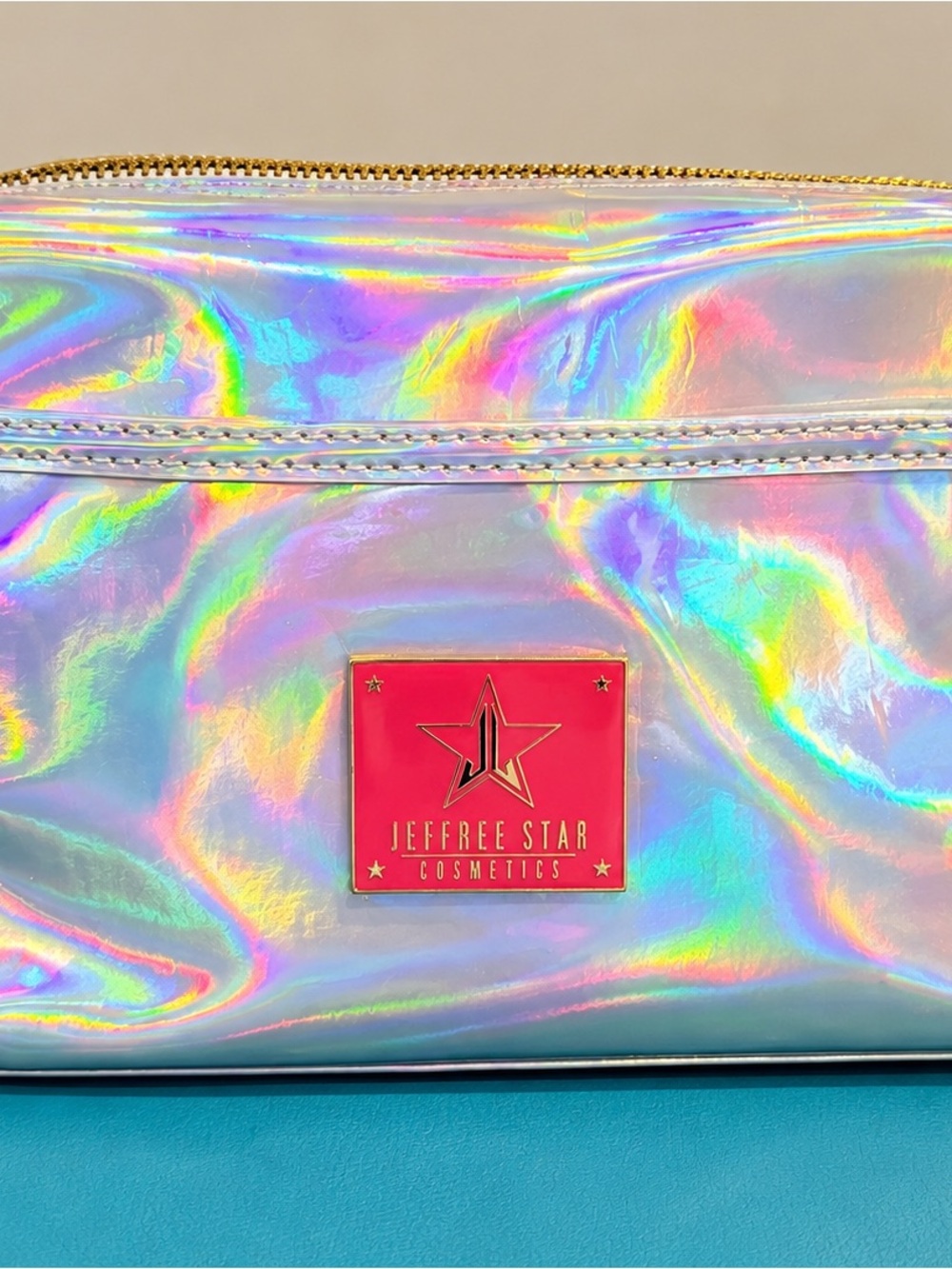 Jeffree Star Holographic Cosmetic Pouch with Pink Logo